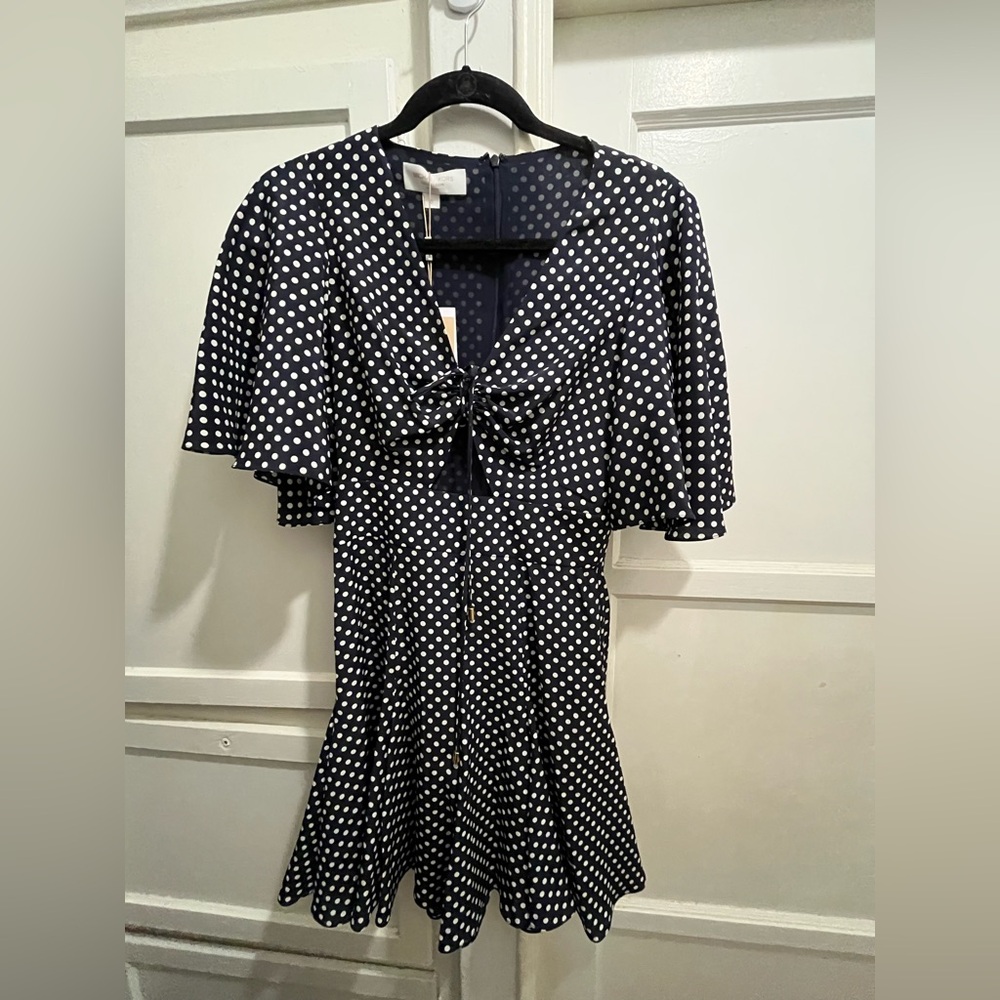 MICHAEL KORS COLLECTION NWT Classic Dot Crepe De Chine Tie-Front Romper size 0 - Picture 2 of 16